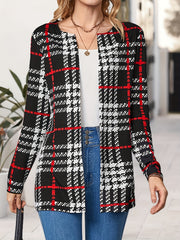 Plaid Open Front Jacket Long Sleeve for Fall