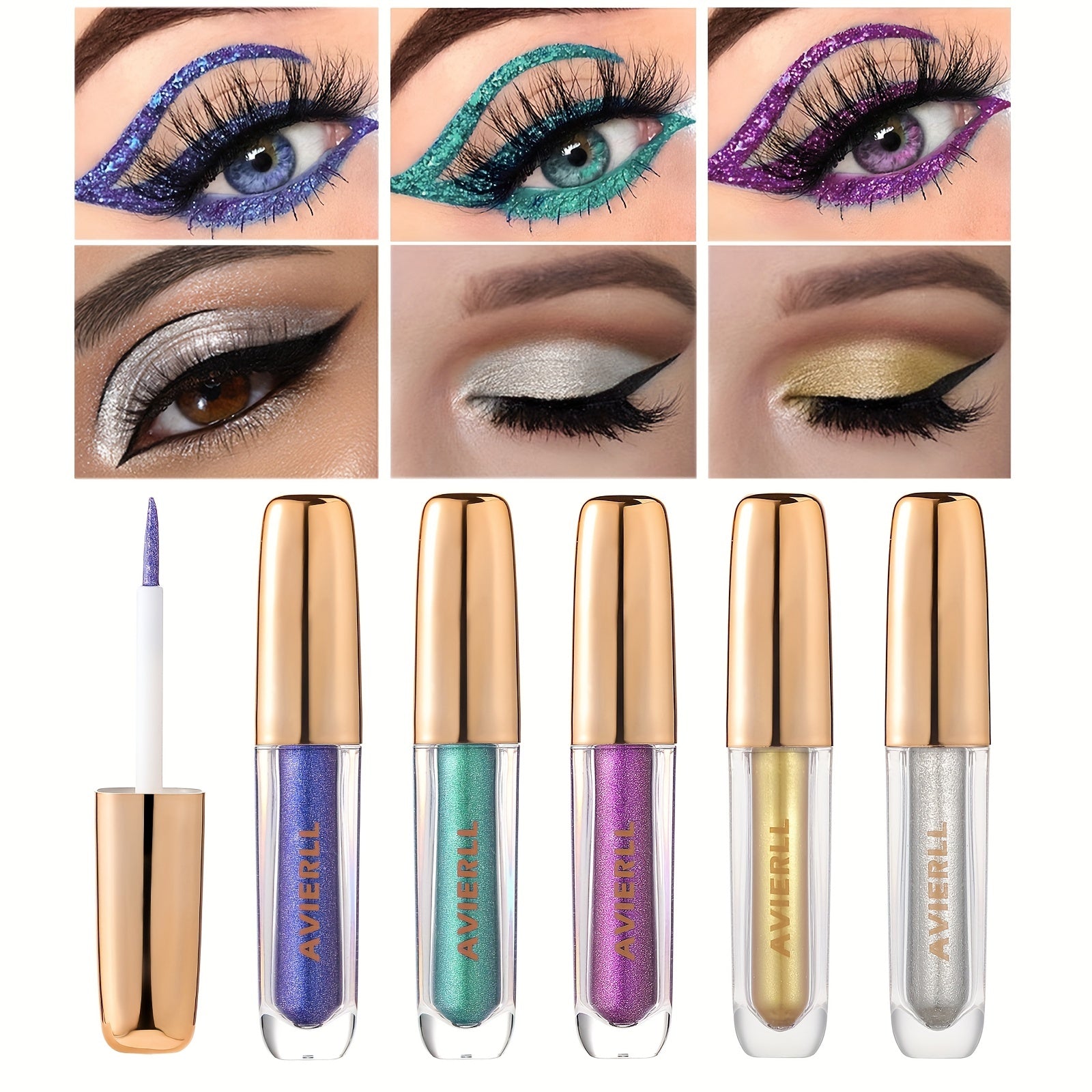 Waterproof Liquid Eyeliner Silver + Pencil, Long Lasting Non Smudge Makeup