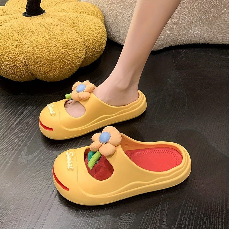 Women's Flower Decor Clogs Closed Toe Slip On Slide Shoes