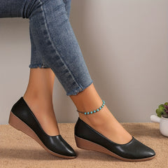 Women's Pointed Toe Wedge Slip-On Faux Leather Shoes