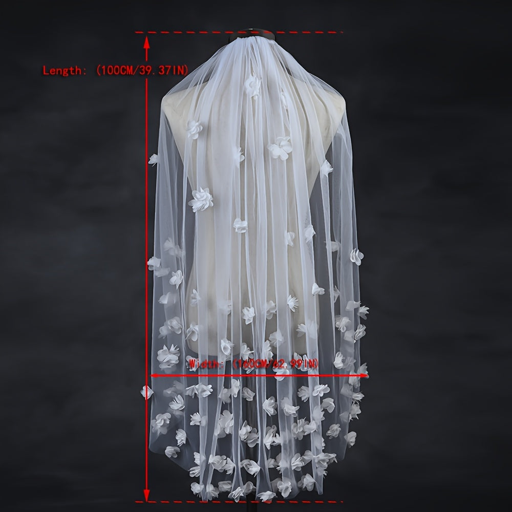 3D Floral Bridal Veil Sheer Tulle Overlay Wedding Dress Hand Wash