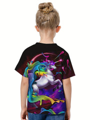 3D Unicorn Graphic T-shirt for Girls - Summer Sports