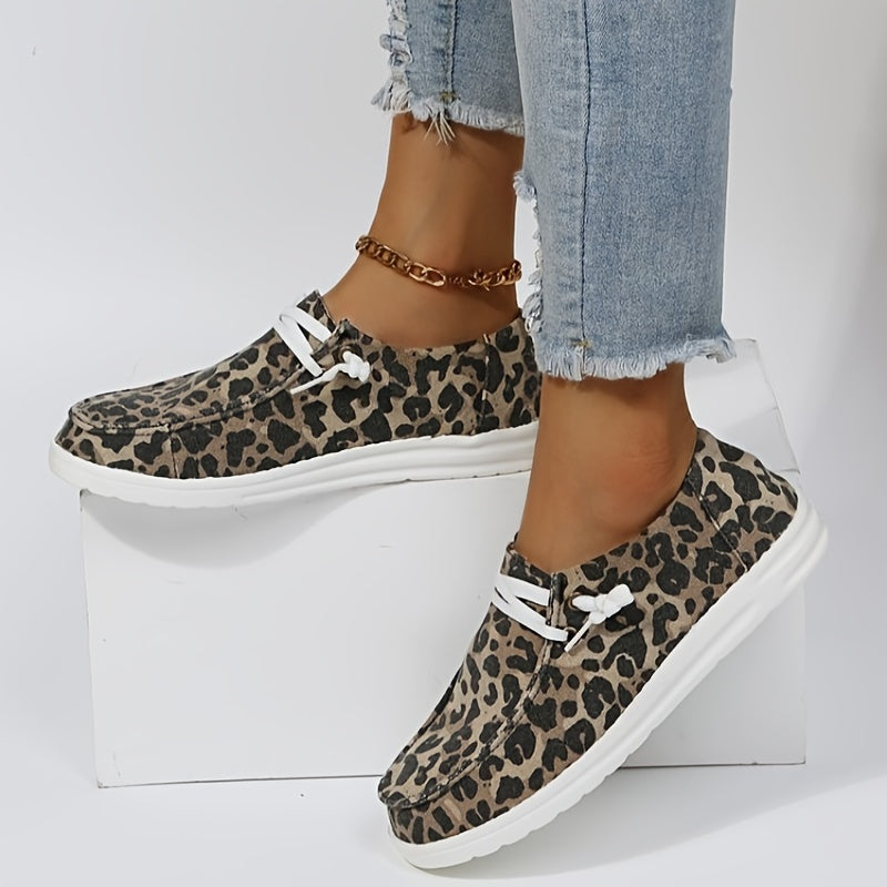 Leopard Print Lace Up Lightweight Low Top Sneakers