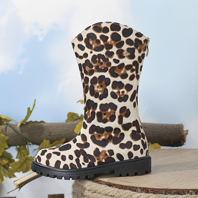 Girls Animal Print Zipper Boots for Fall and Winter