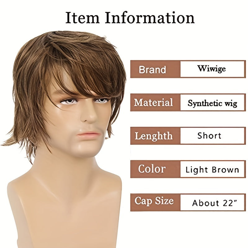 European American Men's Wig Golden Curly Hair 12 Inch