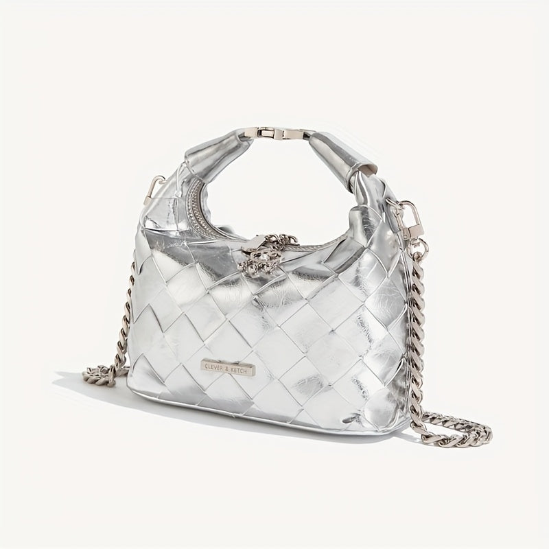 Versatile Chain Handbag for Women with Woven Dumpling Design