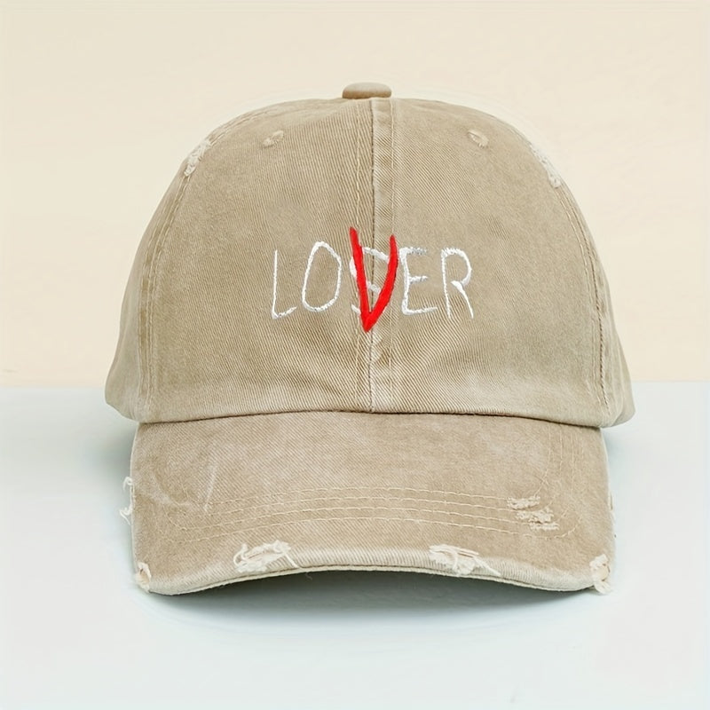 LOSER Embroidery Ponytail Baseball Cap Washed Distressed Ripped Cotton Sun Hat