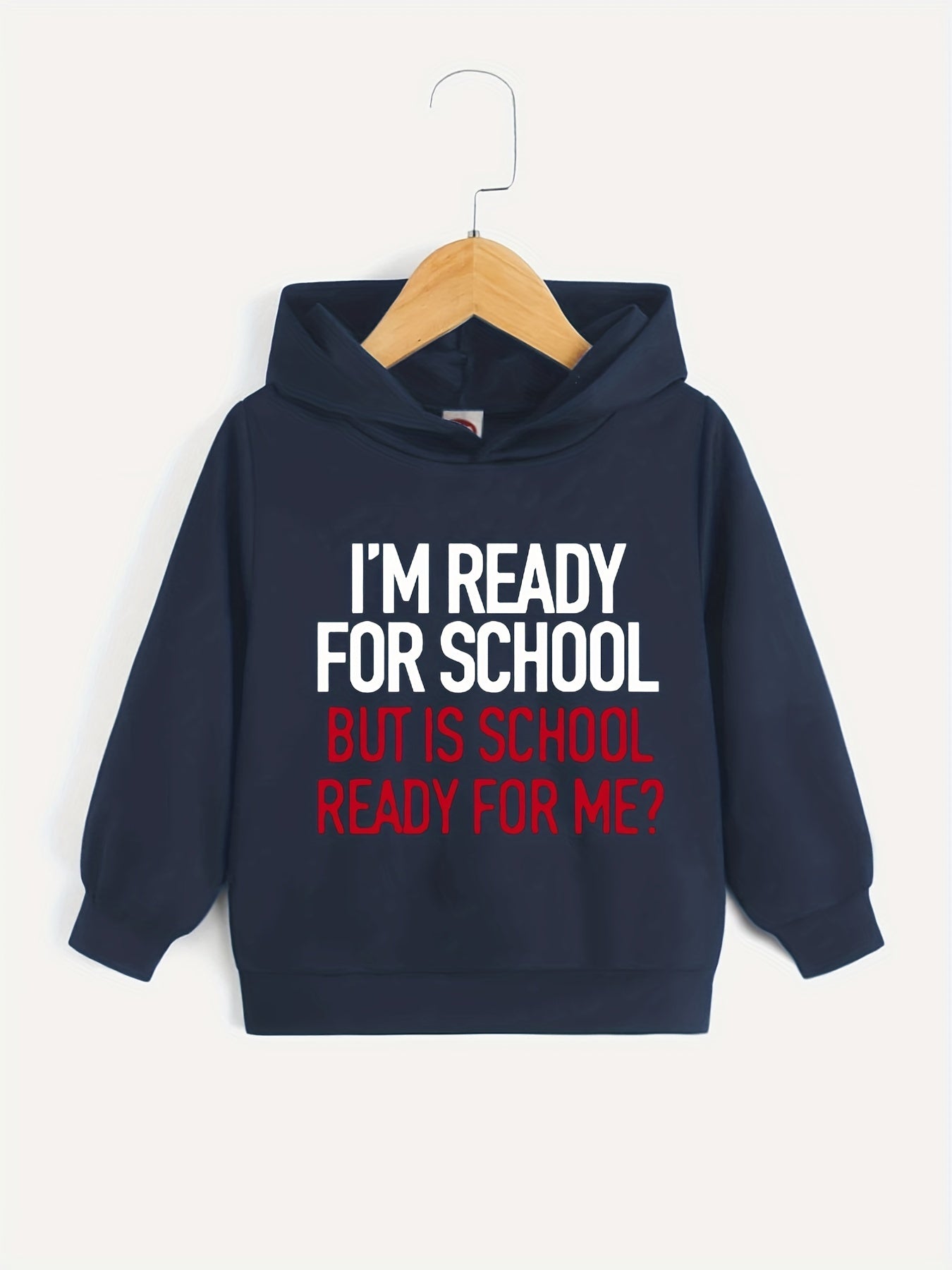 Boys School Letter Print Hooded Sweatshirt