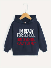 Boys School Letter Print Hooded Sweatshirt