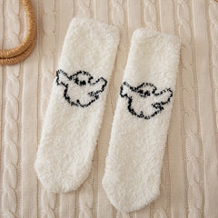 4 Pairs Pumpkin & Bat Print Socks & Funny Halloween Fuzzy Socks Women's