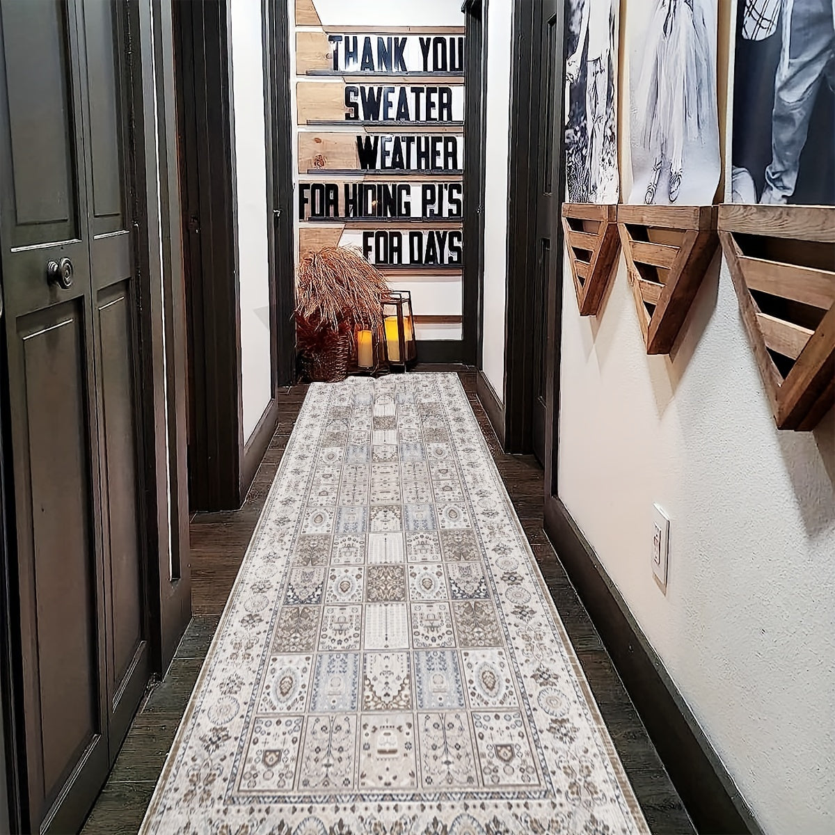 Boho Oriental Hallway Rug Non Slip Washable Stair Carpet