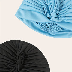 Light Turban Cap BowKnot Pleated Head Wraps Elastic Ramadan Head Scarf