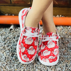 Women's Santa Claus Print Canvas Shoes Christmas Lace Up Outdoor