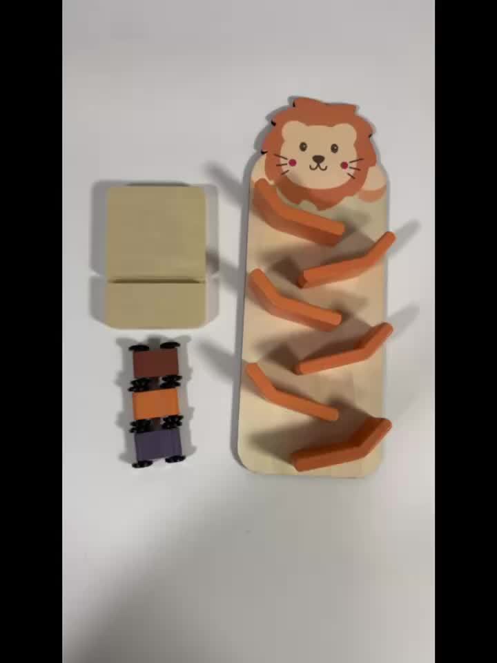 Colorful Wooden Lion Slide Track Toy for Kids