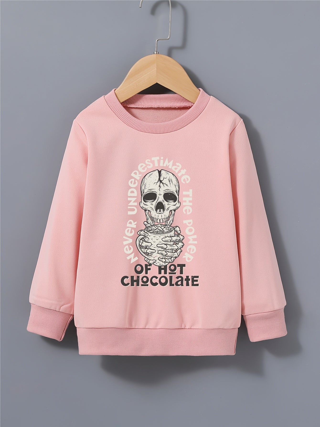 Skull Hot Chocolate Print Kid's Sweatshirt Halloween Style Long Sleeve Top