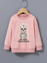 Skull Hot Chocolate Print Kid's Sweatshirt Halloween Style Long Sleeve Top