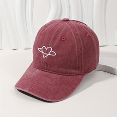 Heart Embroidery Washed Baseball Cap Sun Hat Adjustable Dad Hats