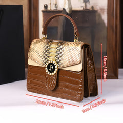 Snake Print Crossbody Bag with Detachable Strap