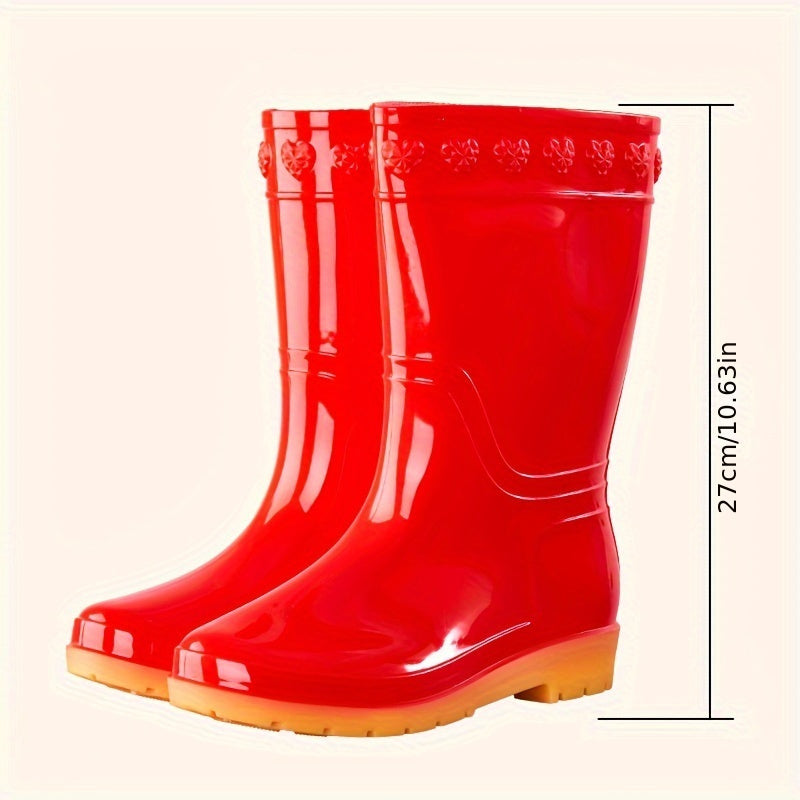 Women's Slip On Rain Boots Waterproof Mid Calf Boots
