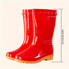 Women's Slip On Rain Boots Waterproof Mid Calf Boots