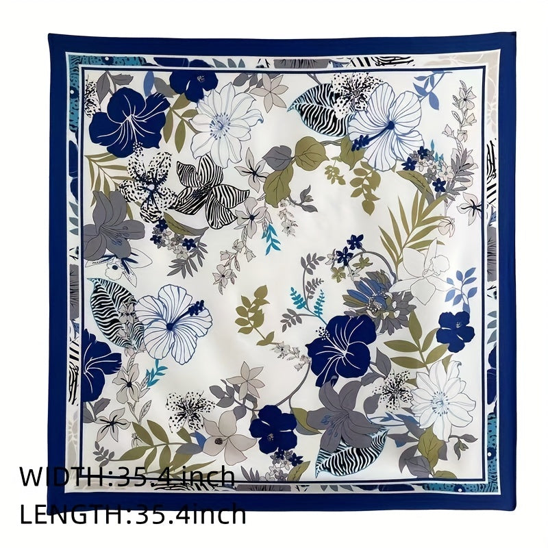 Flower Print Shawl Classic Silk Square Scarf Neckerchief for Women