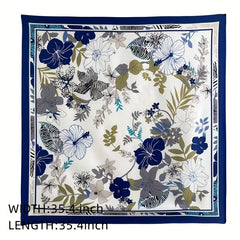 Flower Print Shawl Classic Silk Square Scarf Neckerchief for Women