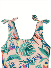 Girl's Parrot Pattern Onesie Swimsuit Bowknot Tankini