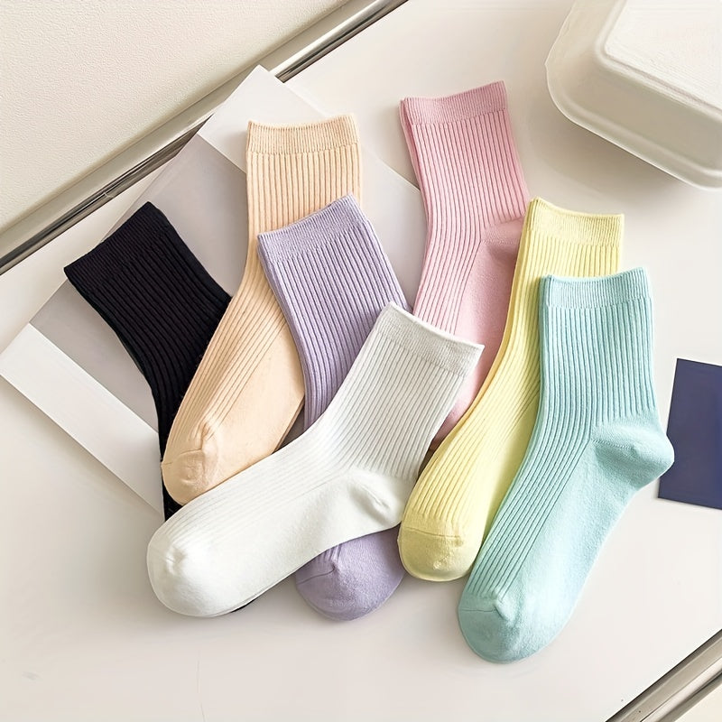 7 Pairs Solid Socks Comfy & Breathable Women's Stockings