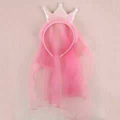 Sequin Crown Headband with Hair Veil for Kids Girls Headdress
