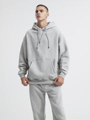 Men's Light Grey Hoodie Casual Polyester & Cotton Hooded Sweatshirt Tops