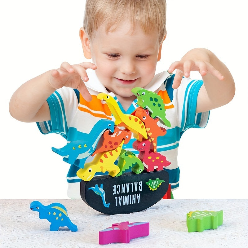 15-Piece Dinosaur Toy Set for Kids 3+ with Wooden Balance Game