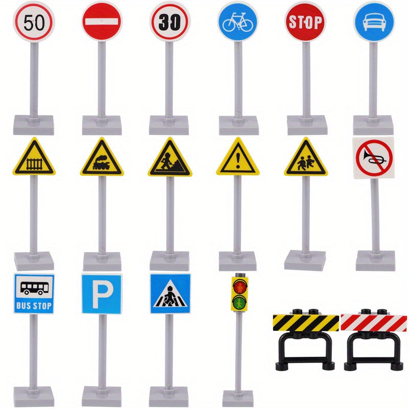 18pcs City Road Traffic Signs Building Blocks Street Traffic Toys for Kids