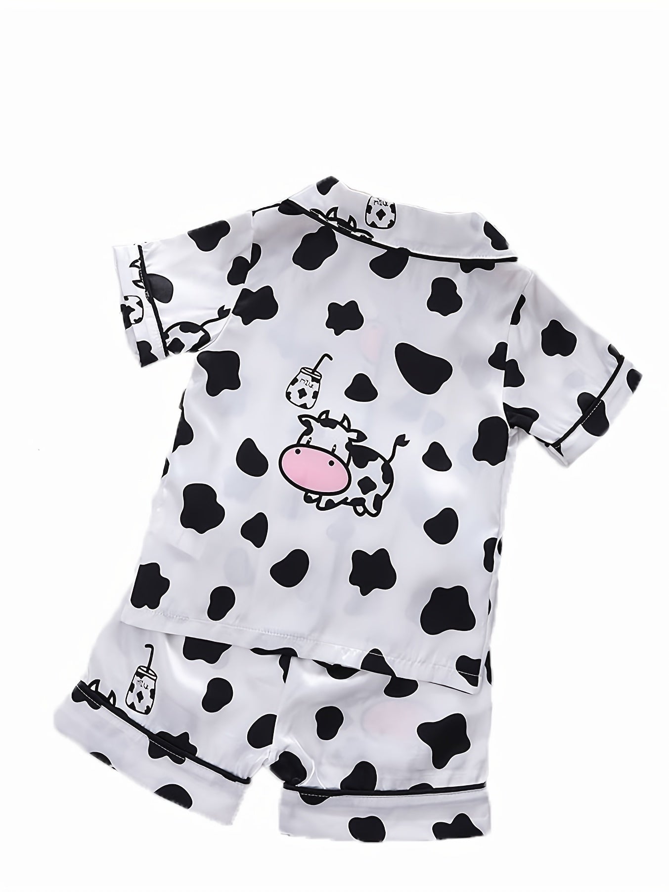 Kid's Cow Pattern Satin Pajamas 2pcs Set Toddler Girl's Loungewear