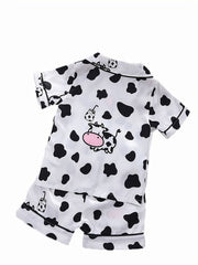 Kid's Cow Pattern Satin Pajamas 2pcs Set Toddler Girl's Loungewear
