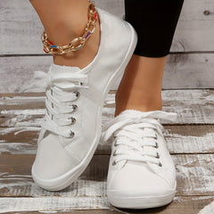 Women's Solid Canvas Shoes Casual Lace Up Flat Sneakers