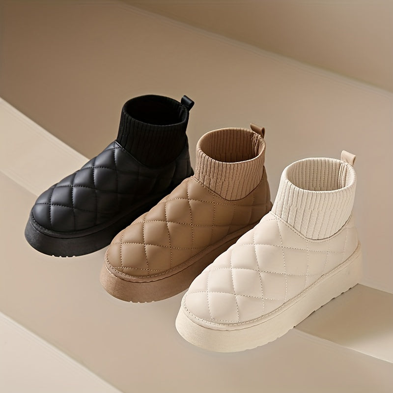 Women's Quilted Ankle Snow Boots Thermal Slip On Boots