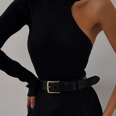 Asymmetric One Shoulder Ribbed Knit Long Sleeve Bodysuit
