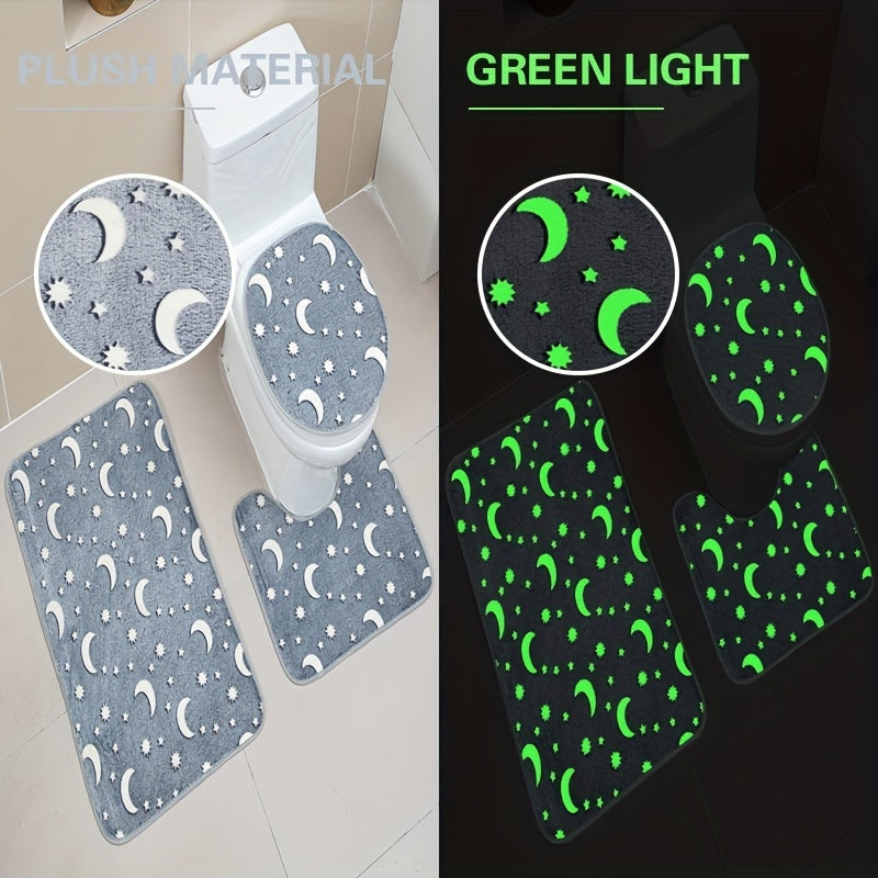 3pcs Luminous Floor Mat Sponge Bath Mat Set Non Slip Durable Bathroom Rug