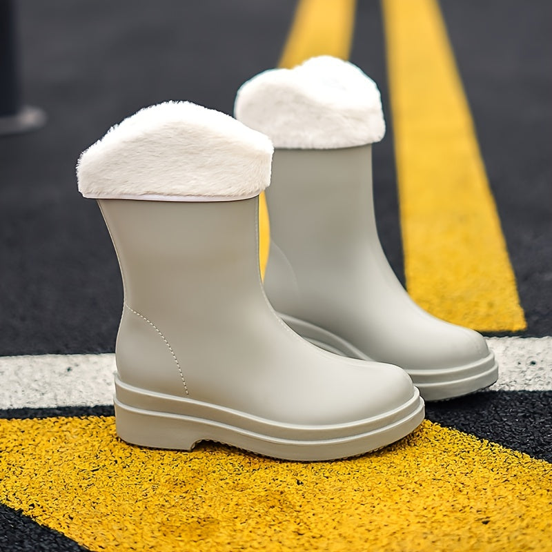 Women's Waterproof Rain Boots Winter Warm Plush Rubber Shoes