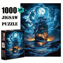 Moonlight Sailboat Jigsaw Puzzle Night Sailing with Glowing Moon