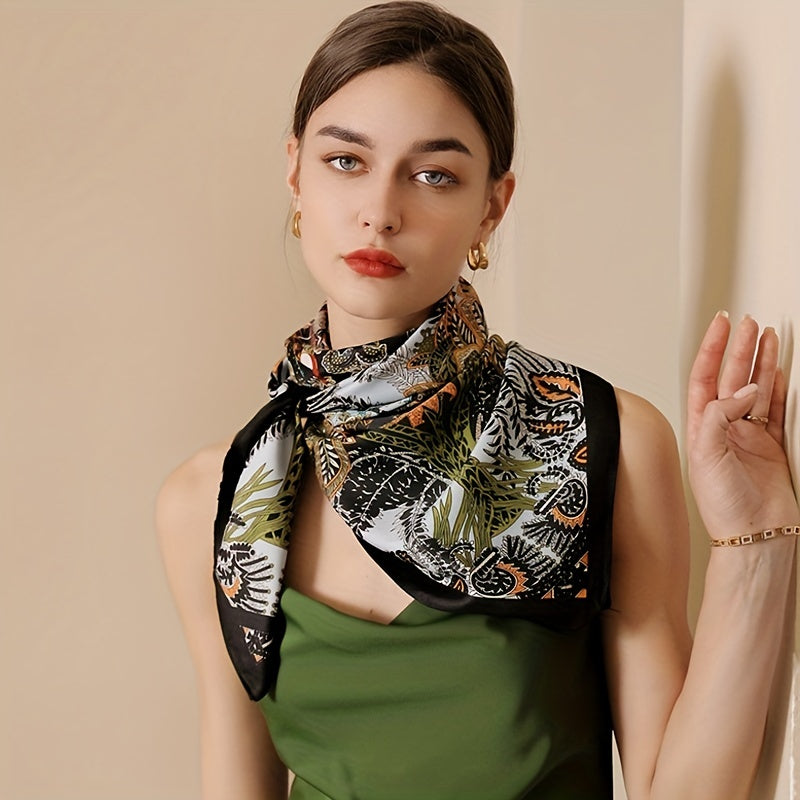 Classic Floral Print Shawl Silk Square Scarf French Style Headwrap