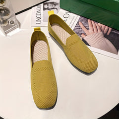 Women's Flying Woven Flat Shoes Square Toe Slip On Lightweight Walking Shoes