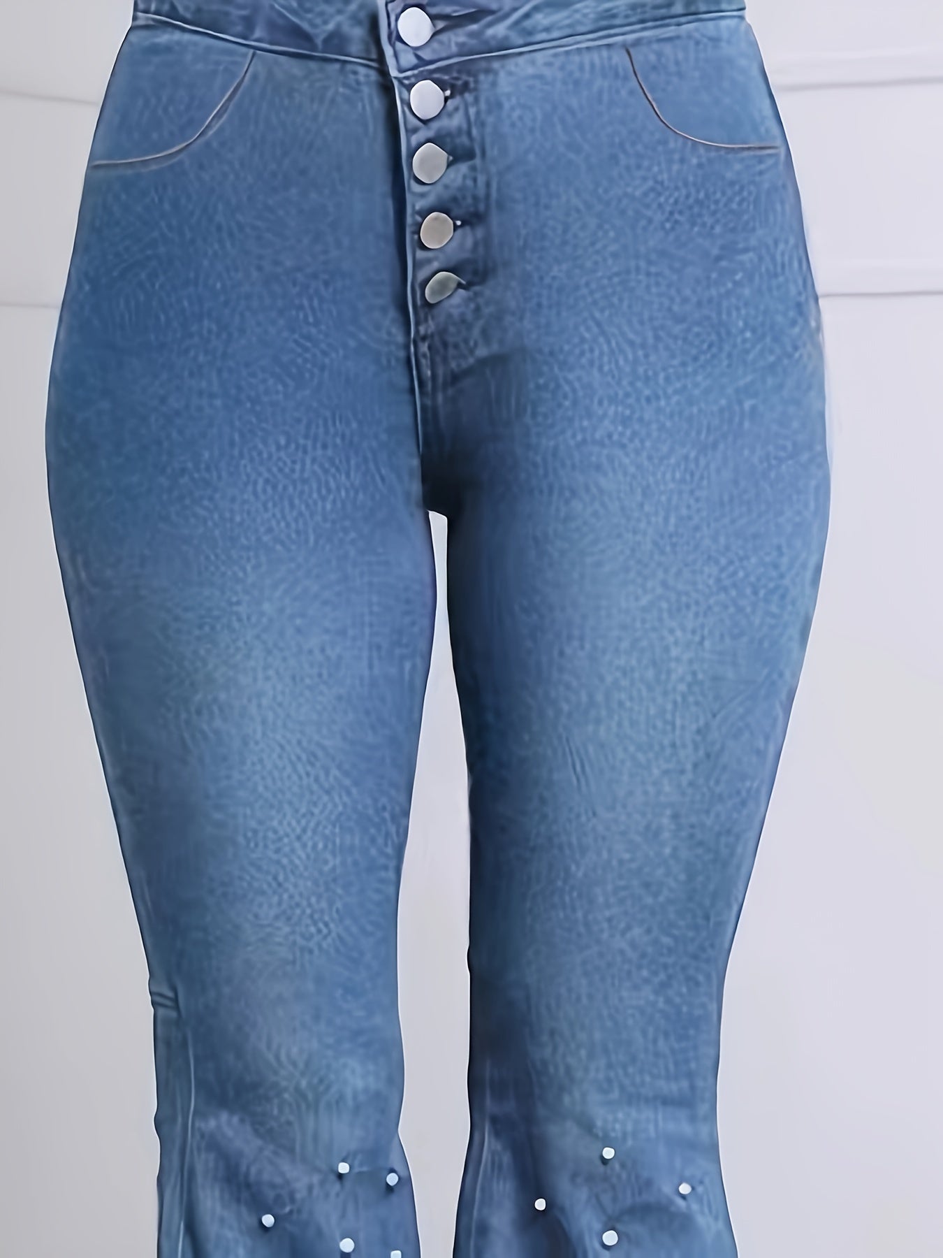 Women's Plus Pearl Button High Rise Flared Leg Jeans