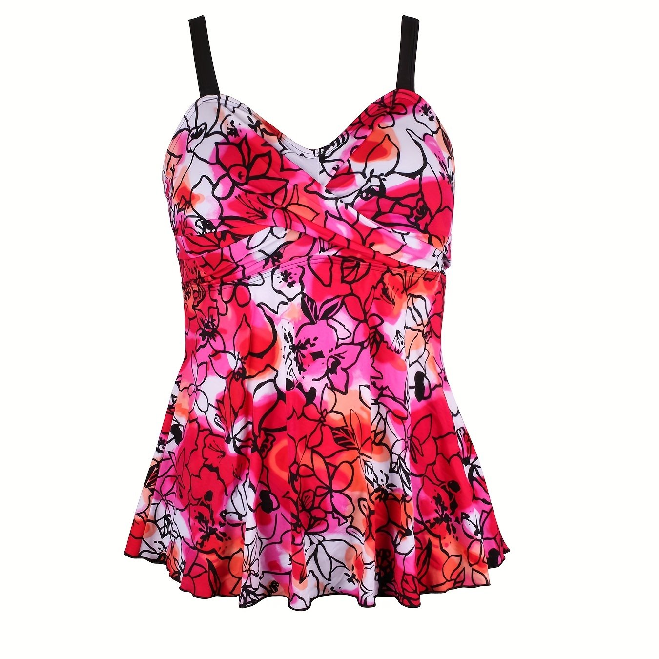 Tie Dye Floral Print V Neck Tankini Top