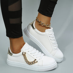 Chain Decor Skate Shoes Faux Leather Outdoor Sneakers