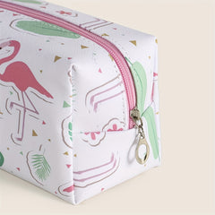 Flamingo Pattern Makeup Bag Roomy Square PU Makeup Pouch Zipper Travel Organizer