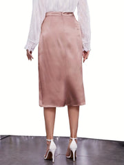 High Waist Midi Draped Skirt Solid Casual Skirt