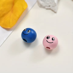 20pcs Colorful Happy Face Doll Head Wooden Beads 14mm DIY Bead Accessories