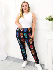 Floral Skull Print Leggings Stretch Skinny Yoga Pants