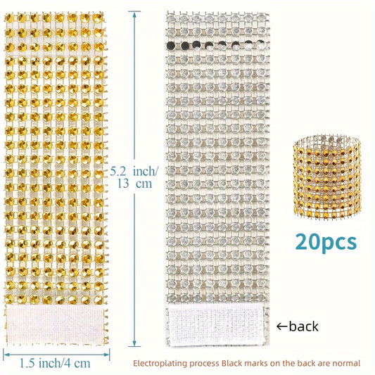 20pcs Rhinestone Napkin Rings Plastic Holder for Weddings Parties
